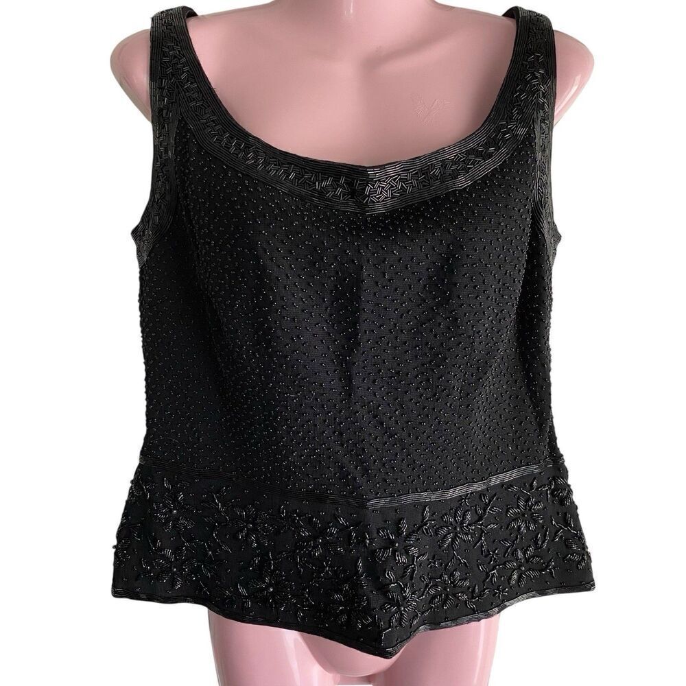 Beaded Top  Womens 36 Black Silk Event Formal Occasion Sparkle Cocktail